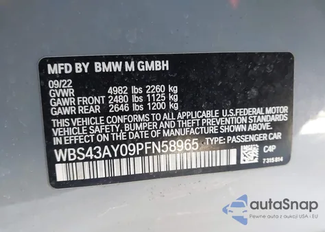 2023 BMW M3 Competition xDrive z USA, uszkodzony, nr VIN WBS43AY09PFN58965